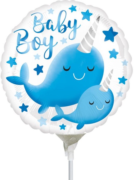 Anagram Folienballon Narwhal Baby 23cm/9" luftgefüllt mit Stab