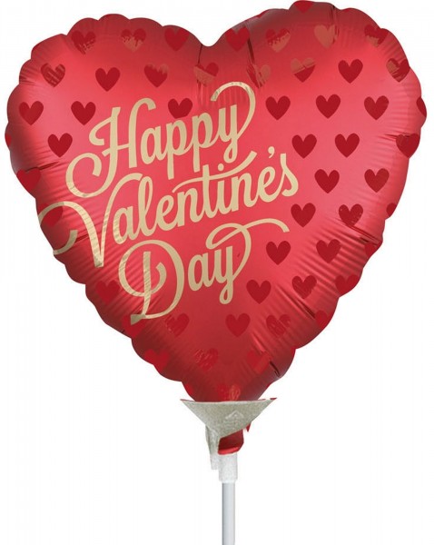 Anagram Folienballon Happy Valentine's Day 23cm/9" Sangria luftgefüllt inkl. Stab