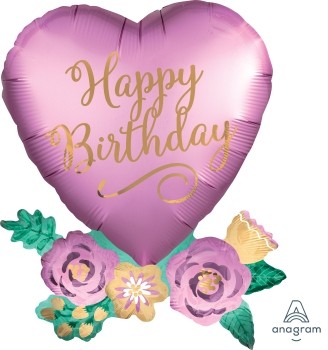 Anagram Folienballon Herz Satin "Happy Birthday" Rose Flowers 60cm/24"