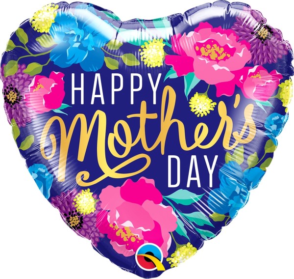 Qualatex Folienballon Heart "Happy Mother's Day" Colorful Peonies 45cm/18"
