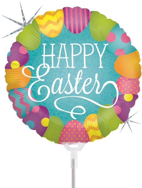 Betallic Folienballon Easter Egg Hunt Holographic 23cm/9" luftgefüllt mit Stab