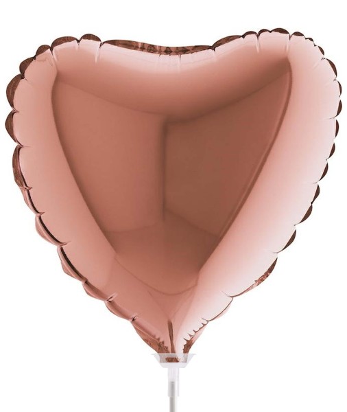 Grabo Folienballon Heart Rose Gold 35cm/14" luftgefüllt mit Stab