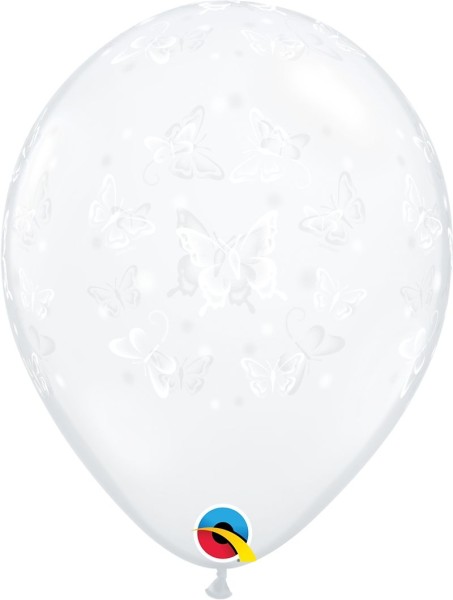 Qualatex Latexballon Butterflies-A-Round Diamond Clear 28cm/11" 50 Stück