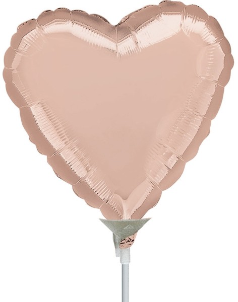 Anagram Folienballon Rose Gold Heart 23cm/9" luftgefüllt mit Stab