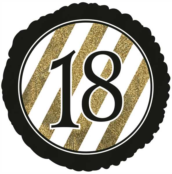 CTI Folienballon 18" Zahl 18 Schwarz & Gold Glitzer