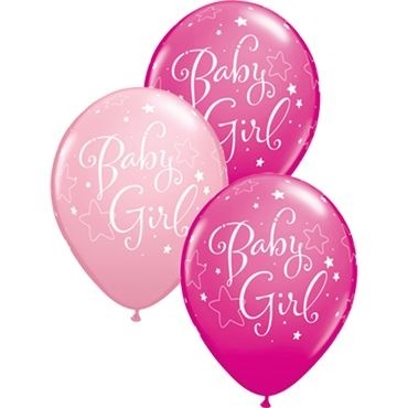 Qualatex Latexballon Baby Girl Stars Assorted Pink & Wild Berry 28cm/11" 25 Stück