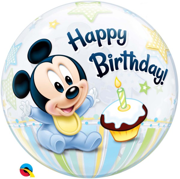 Qualatex Bubble Ballon Happy Birthday Micky 1er Geburtstag 55cm/22"