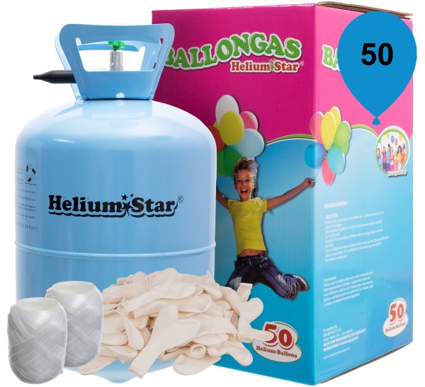 Ballongas Set: Helium & 50 Weiße Latex-Herzballons & Polyband