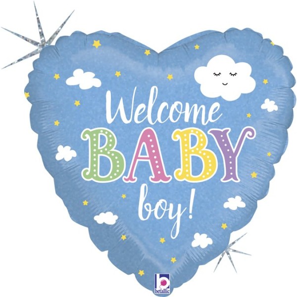 Betallic Folienballon Welcome Baby Boy Herz Holographic 45cm/18"