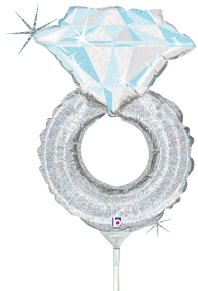 Betallic Folienballon Mini Wedding Ring Holographic 35cm/14" luftgefüllt mit Stab