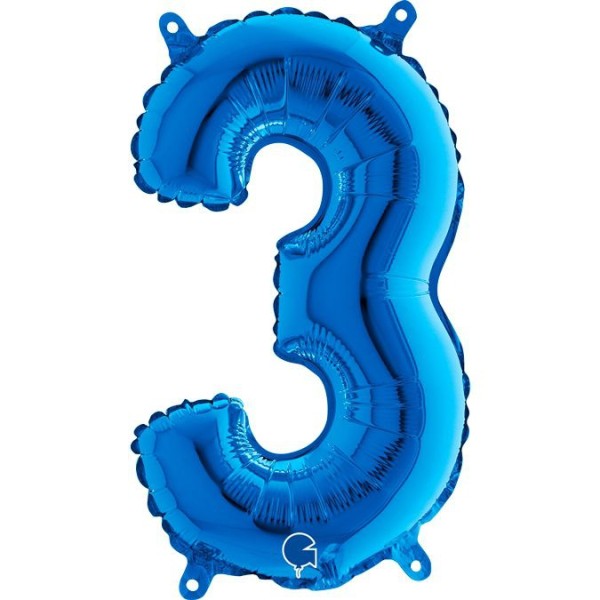 Grabo Folienballon Zahl 3 Blue 35cm/14"