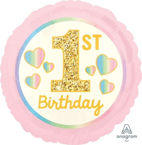 Anagram Folienballon Girl "1St. Birthday" Pink & Gold 45cm/18"