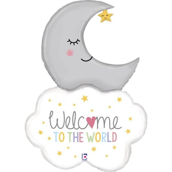 Betallic Folienballon Welcome To The World Mond mit Wolke 107cm/42"