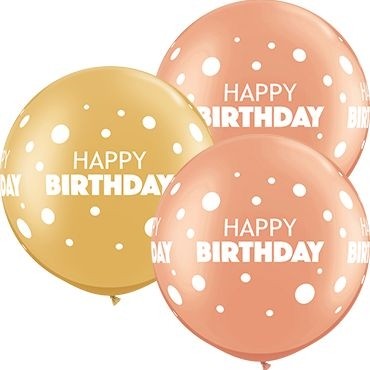 Qualatex Latexballon Birthday Big & Little Dots Ass. Rose Gold & Gold 90cm/3' 2 Stück