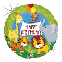 Betallic Folienballon Jungle Animals Birthday Holographic 45cm/18"  Betallic Folienballon Jungle Animals Birthday Holographic 45cm/18"