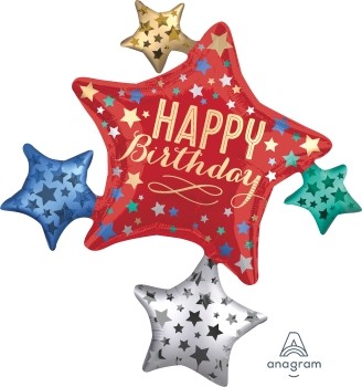 Anagram Folienballon Satin Stern 90cm Durchmesser "Happy Birthday" Cluster