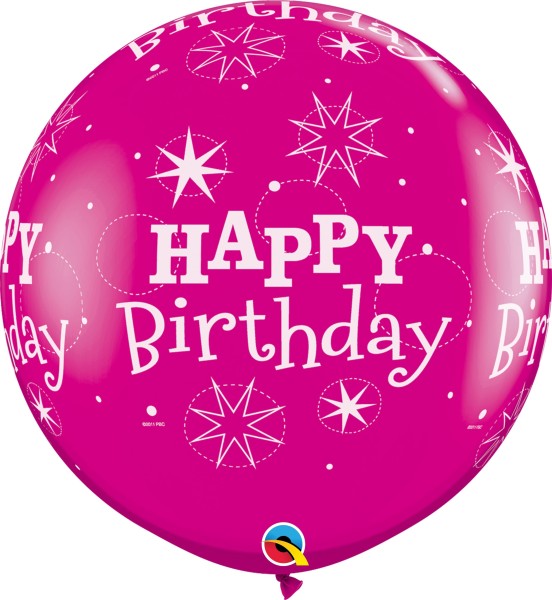 Qualatex Latexballon Birthday Sparkle-A-Round Wild Berry 90cm/3' 2 Stück