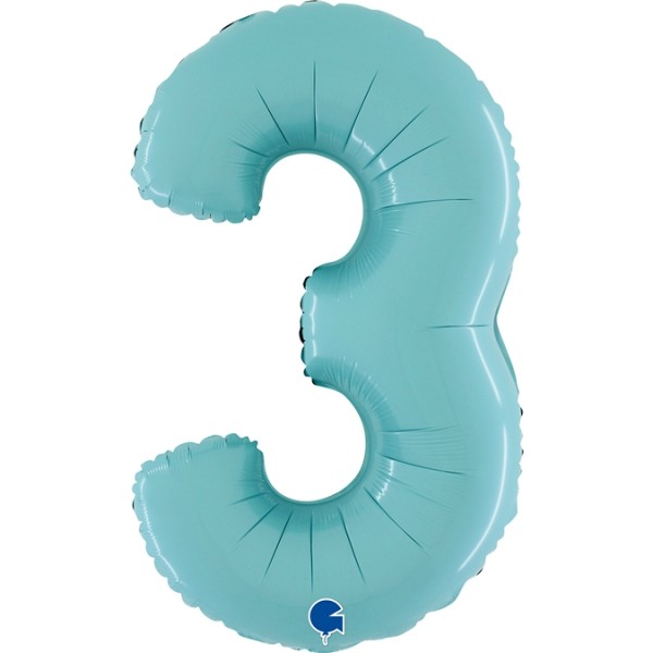 Grabo Folienballon Zahl 3 Pastel Blue 66cm/26"