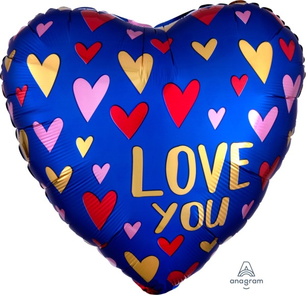 Anagram Folienballon Herz Satin Love You Navy & Gold 45cm/18"