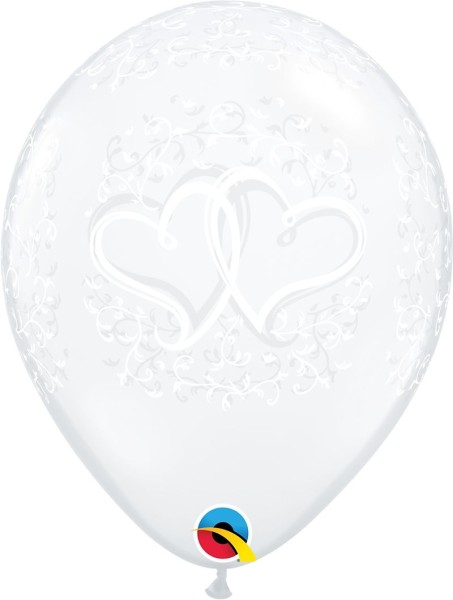 Qualatex Latexballon Entwined Hearts Diamond Clear 28cm/11" 50 Stück