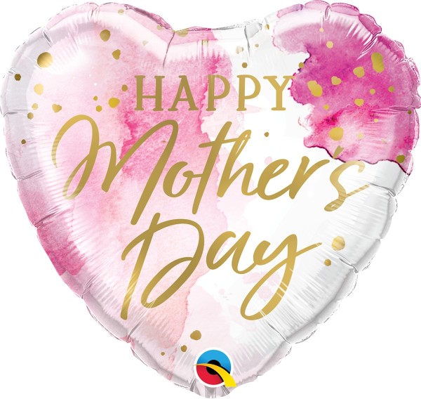 Qualatex Folienballon Heart "Happy Mother's Day" Pink Watercolor 45cm/18"