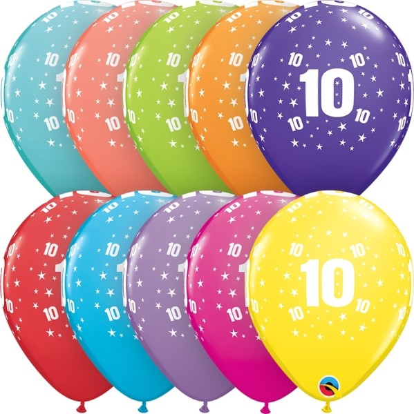 Qualatex Latexballon Age 10 Retail Sortiment 28cm/11" 6 Stück