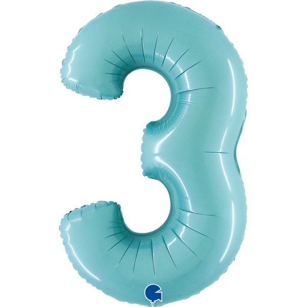 Grabo Folienballon Zahl 3 Pastel Blue 100cm/40"