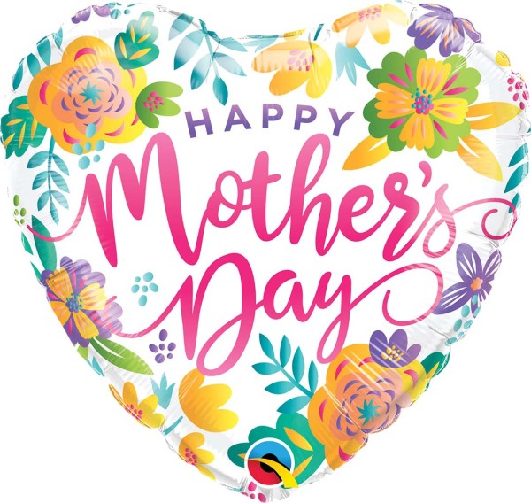 Qualatex Folienballon Herz "Happy Mother's Day" Sping Floral 45cm/18"