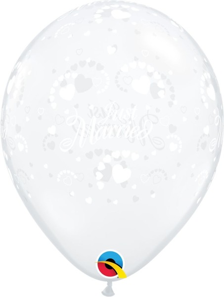 Qualatex Latexballon Just Married Hearts-A-Round Diamond Clear 28cm/11" 25 Stück