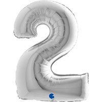 Grabo Folienballon Zahl 2 Silver 100cm/40"  Grabo Folienballon Zahl 2 Silver 100cm/40"