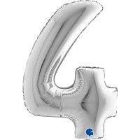 Grabo Folienballon Zahl 4 Silver 100cm/40"  Grabo Folienballon Zahl 4 Silver 100cm/40"