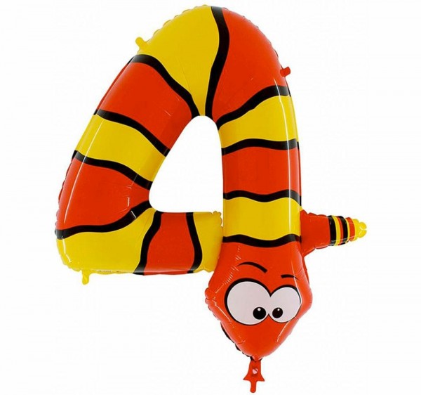 Grabo Folienballon Zahl 4 Animaloon Schlange 100cm/40"