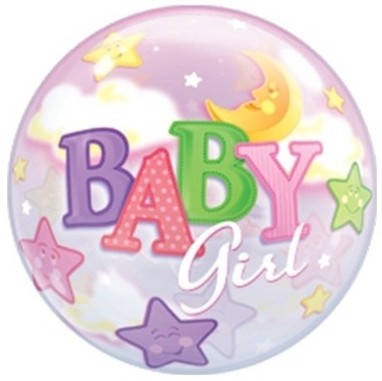 Qualatex Bubble Baby Girl Moon und Stars 55cm/22"