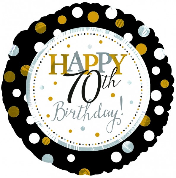 CTI Folienballon 18" Happy 70th Birthday Schwarz & Gold