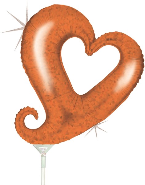 Grabo Folienballon Chain of Hearts Orange Holographic Mini 35cm/14" luftgefüllt mit Stab