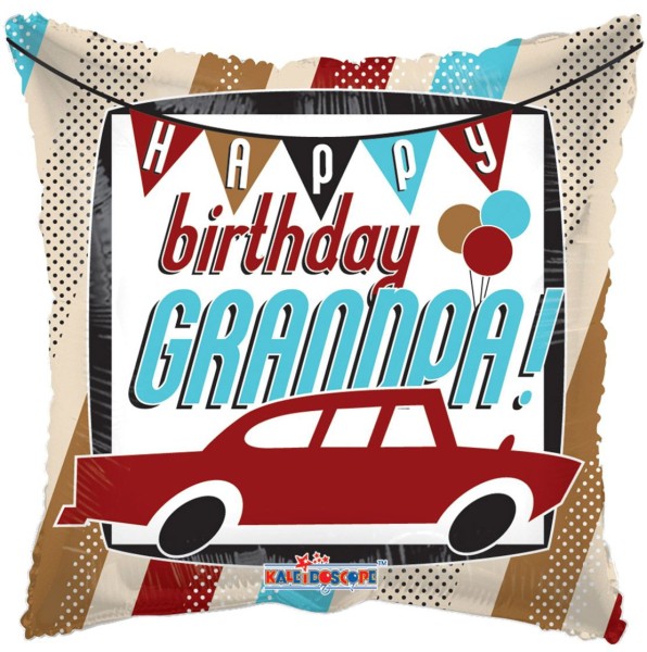 Kaleidoscope Folienballon Happy Birthday Grandpa Car K-Light 43cm/17"