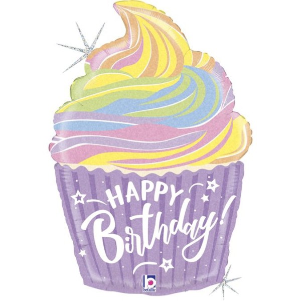 Betallic Folienballon Shape Muffin "Happy Birthday" Glitter Holo 70cm/27"