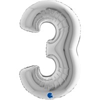 Grabo Folienballon Zahl 3 Silver 100cm/40"  Grabo Folienballon Zahl 3 Silver 100cm/40"