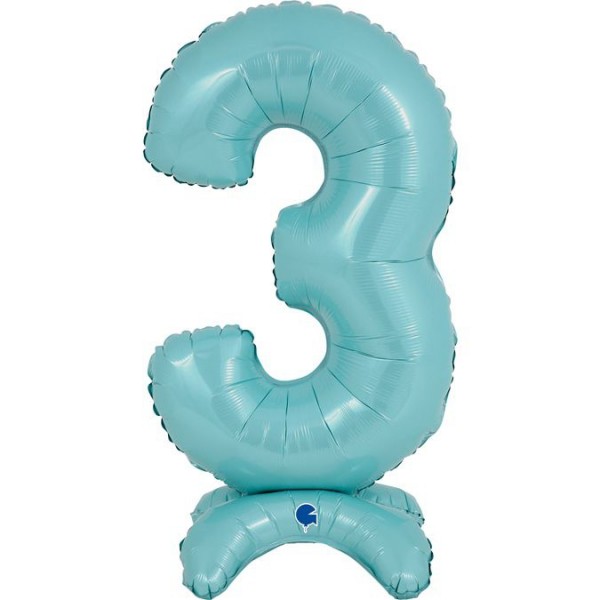 Grabo Folienballon Zahl 3 Pastel Blue standups 65cm/25"