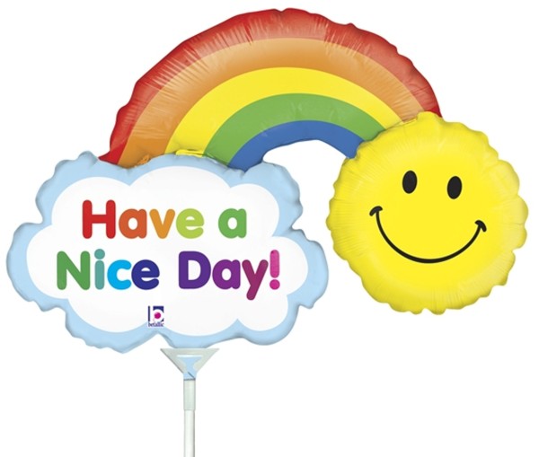 Betallic Folienballon Mini Have a Nice Day Rainbow 35cm/14" luftgefüllt mit Stab