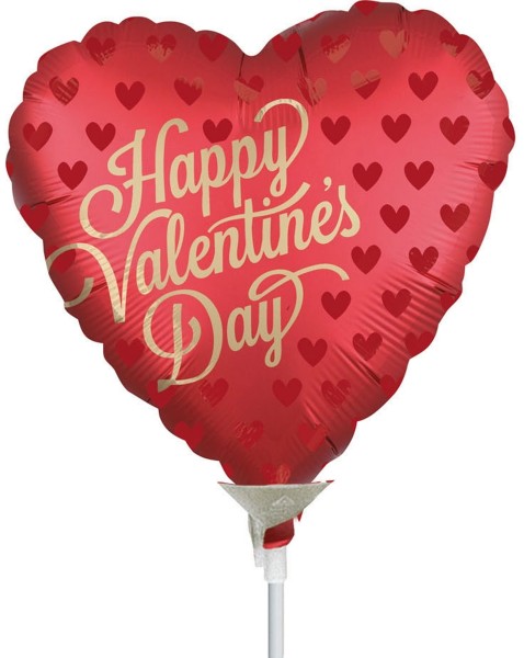 Anagram Folienballon Happy Valentine's Day 23cm/9" Sangria luftgefüllt mit Stab