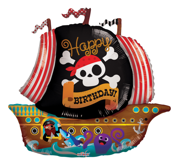 Kaleidoscope Folienballon XXL "Happy Birthday - Piratenschiff" 90cm/36"