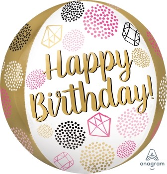 Anagram Folienballon Orbz 40cm Durchmesser "Happy Birthday" Diamanten (Gems)