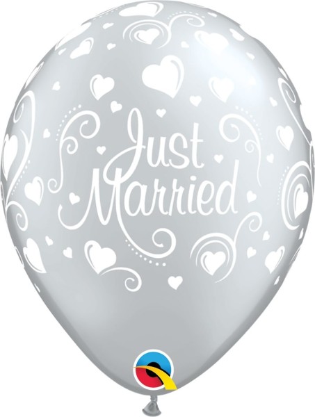 Qualatex Latexballon Just Married Hearts Silber 28cm/11" 25 Stück