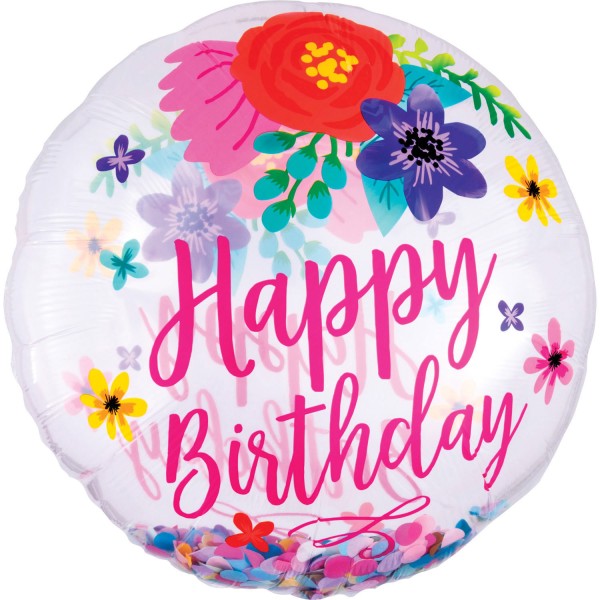 Anagram Folienballon Rund "Happy Birthday" Confetti Floral Fun 70cm/27"