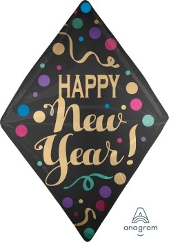 Anagram Folienballon Anglez 40cm Durchmesser "Happy New Year!" Satinpunkte (Satin Dots)
