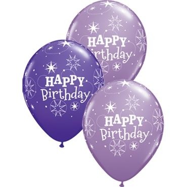 Qualatex Latexballon Birthday Sparkle Assorted Purple Violet & Spring Lilac 28cm/11" 25 Stück