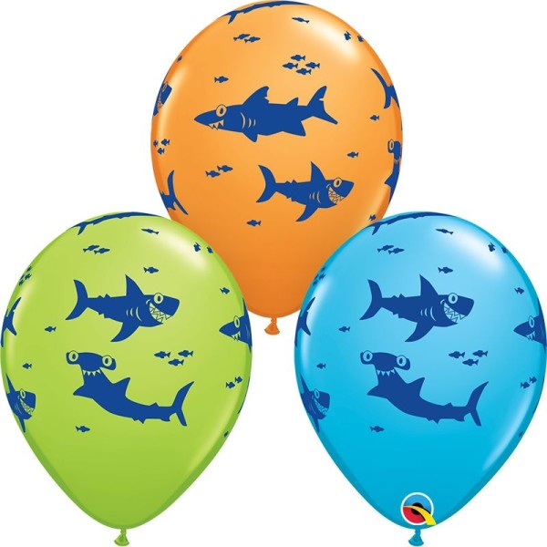 Qualatex Latexballon Fun Sharks! Assorted Green, Orange, Blue 28cm/11" 25 Stück