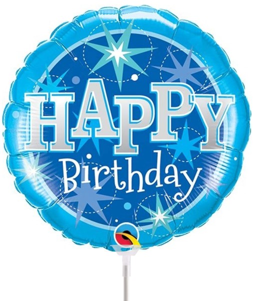 Qualatex Folienballon Happy Birthday Blau 23cm/9" luftgefüllt mit Stab