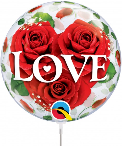 Qualatex Air Bubbles Love Roses 30cm/12" luftgefüllt inkl. Stab